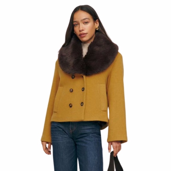 NEW Reformation Wool Blend Scarlet Jacket Mostarda XS - Picture 4 of 13